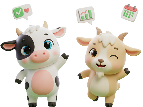 3D Illustration of Cow and Goat